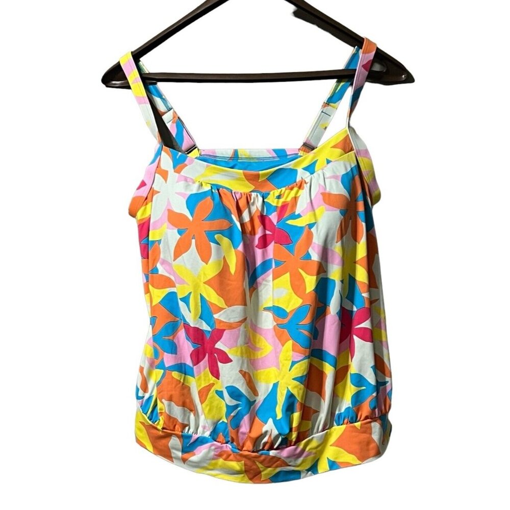 Lands End Bikini Swimsuit Top Plus Size 16W‎ Elastic Colorful Beach Floral NWT
